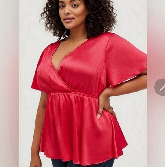 🍂🍁Torrid 3x Lily Babydoll Shiny Gauze Surplice Top - Picture 1 of 5